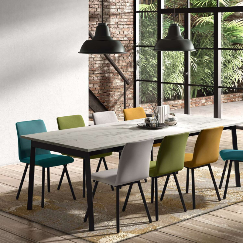 Table avec allonge en stratifié effet marbré et métal - Victoria