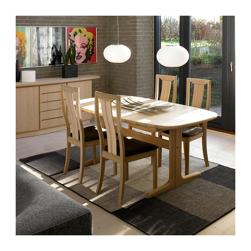 Table en bois massif clair style scandinave elliptique avec allonges - SM 74