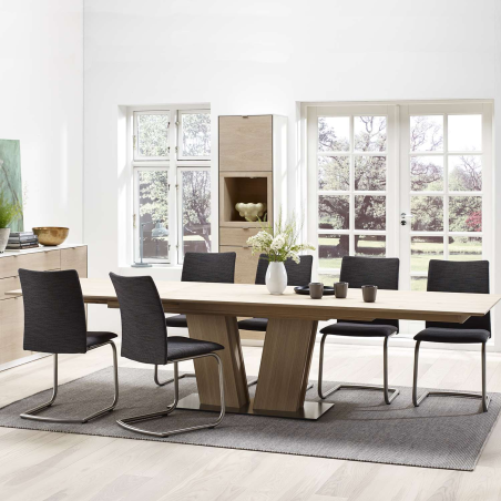 Table en bois naturel moderne avec allonges avec pied central - SM39