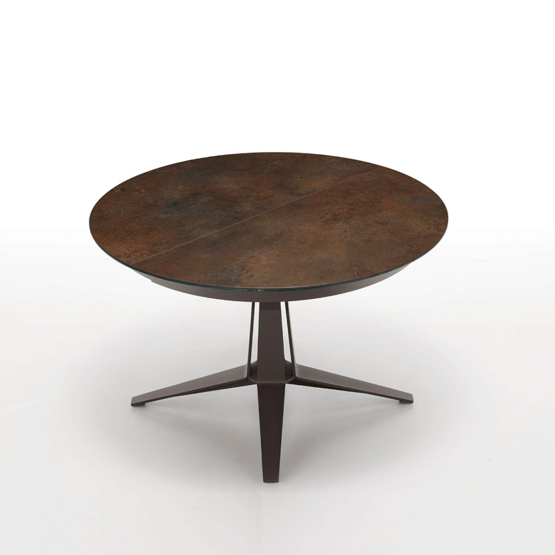 Table design ronde en céramique rouille pied central en métal marron foncé - Link Midj®