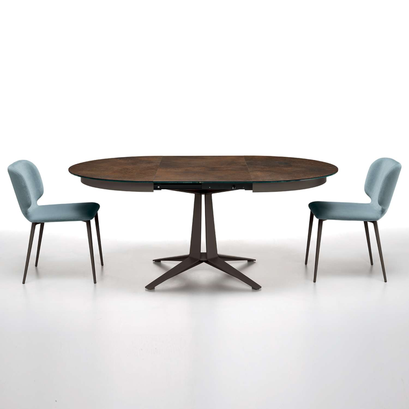 Table moderne ronde extensible en céramique rouille pied central en métal marron foncé - Link Midj®