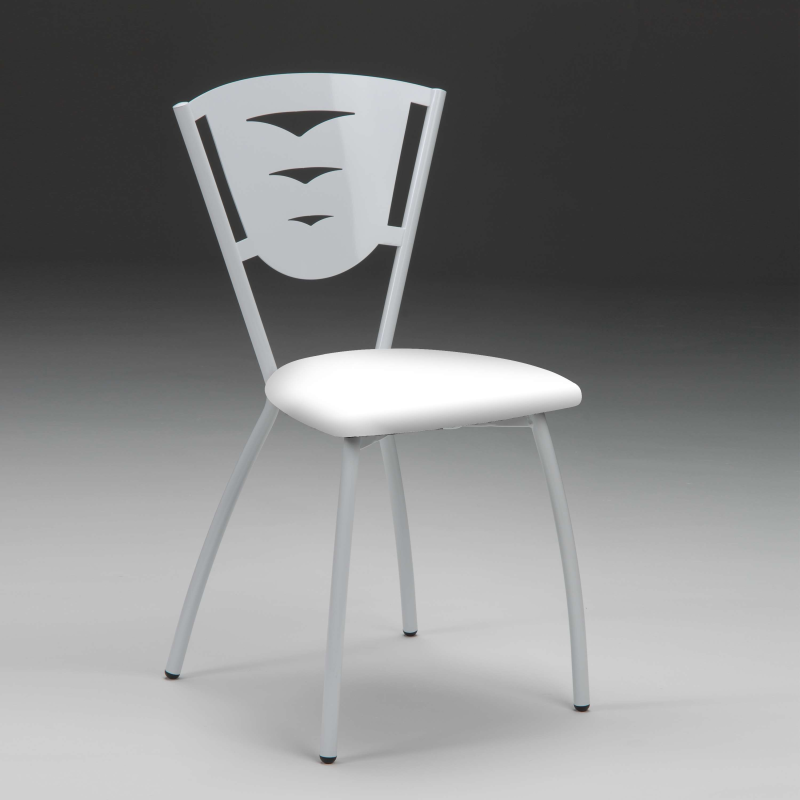 Chaise de cuisine en métal industriel assise rembourrée blanche fabriquée en France - Hévéa