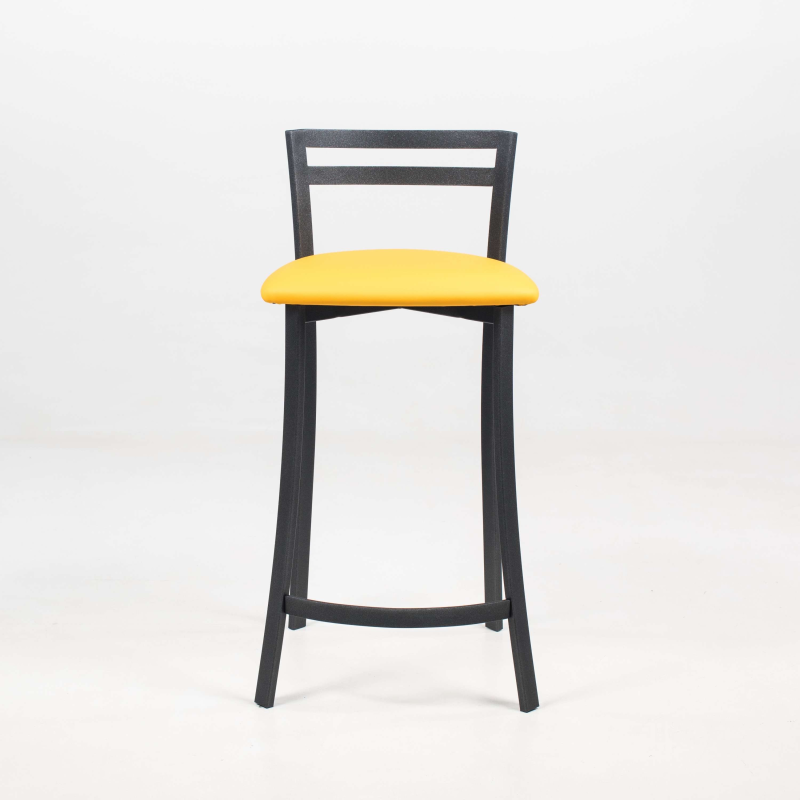 Tabouret snack avec dossier bas jaune et métal noir - Urane