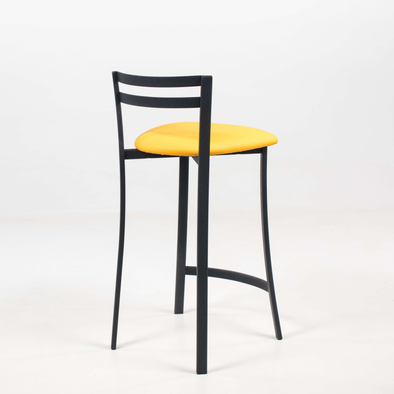 Tabouret snack avec dossier bas  jaune et structure métallique noire - Urane