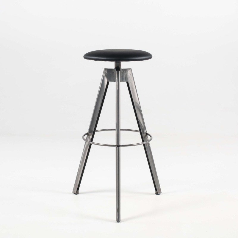 Tabouret de bar pivotant sans dossier en vinyle noir et métal - Vérone