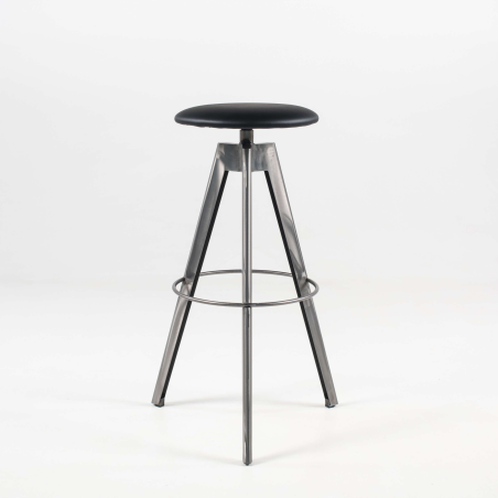 Tabouret de bar pivotant sans dossier en vinyle noir et métal - Vérone