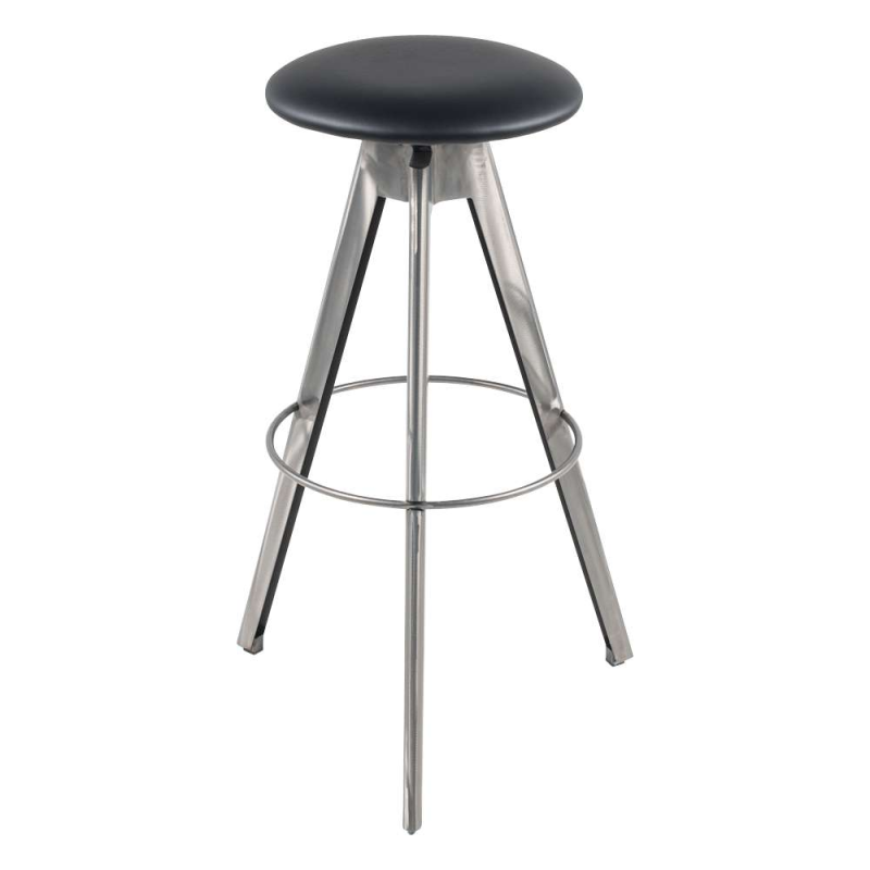 Tabouret de bar pivotant sans dossier en synthétique noir et métal - Vérone