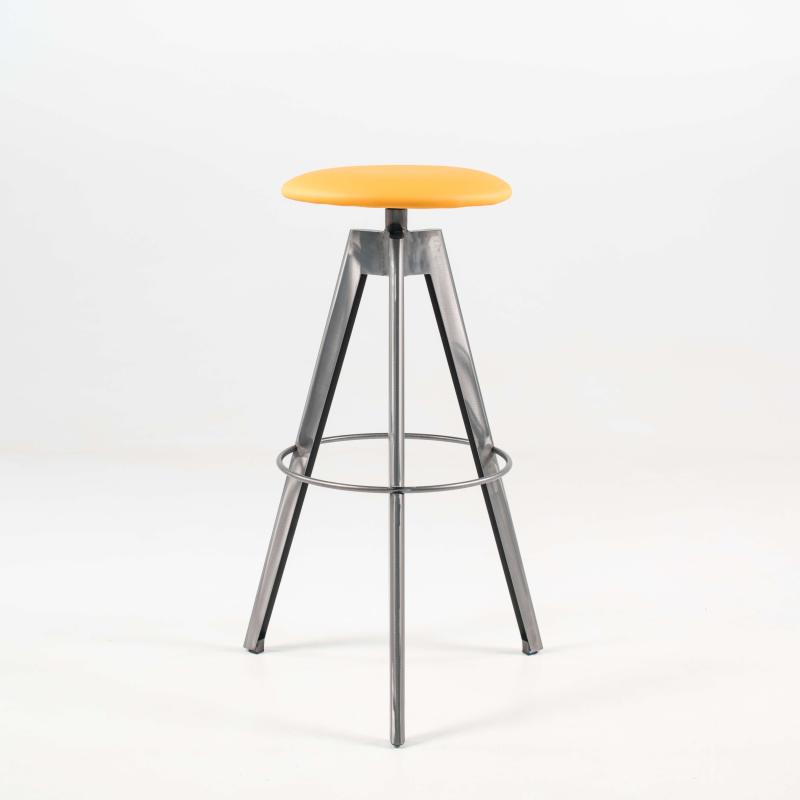 Tabouret de bar pivotant sans dossier en vinyle jaune et métal - Vérone