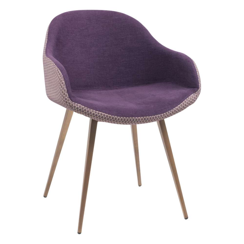 Fauteuil design bicolore en tissu violet et métal laqué bronze - Sonny Midj®