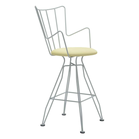 Tabouret snack design fabrication française en synthétique jaune et métal blanc- Well