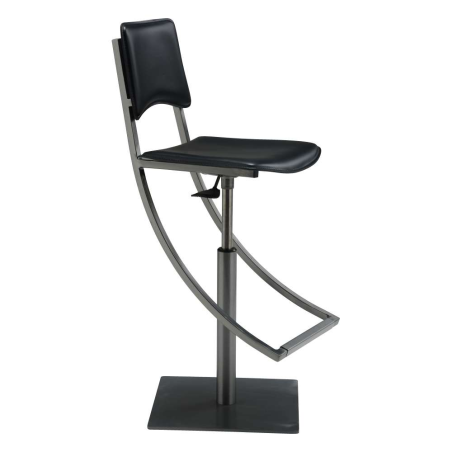Tabouret réglable en métal et croûte de cuir noire - Ophélie