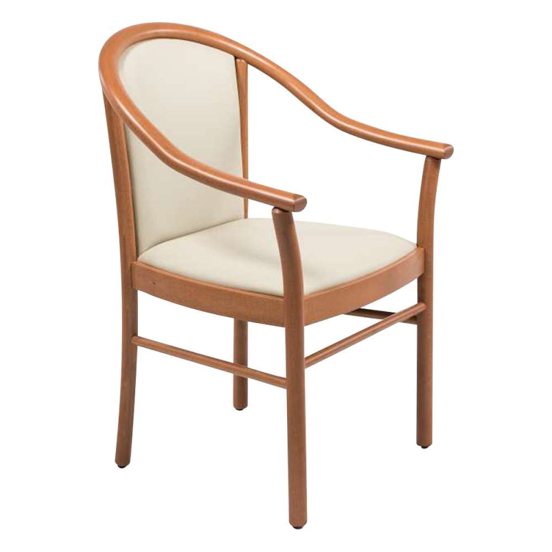 Fauteuil bridge de salon beige en bois avec assise et dossier rembourrés - Manuela