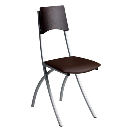 Chaise de cuisine en métal et synthétique dossier bois wengé - Ophélie