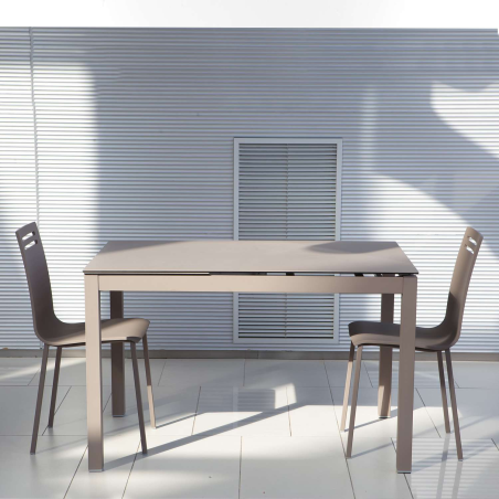 Table de cuisine petit espace en céramique marron avec allonge - Céleste