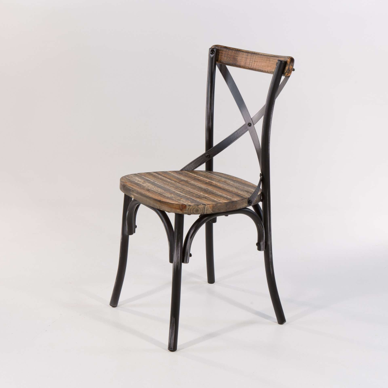 Chaise bistrot vintageassise bois et métal patiné noir - Madie