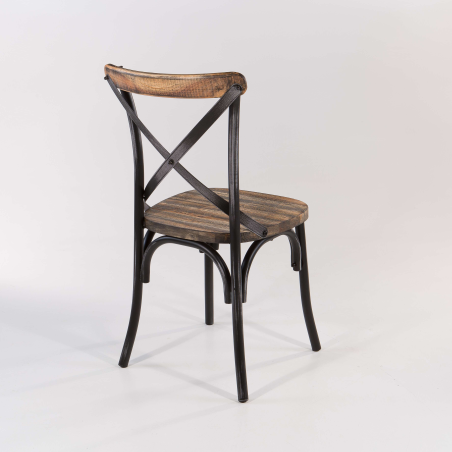 Chaise vintage métal patiné noir assise bois - Madie
