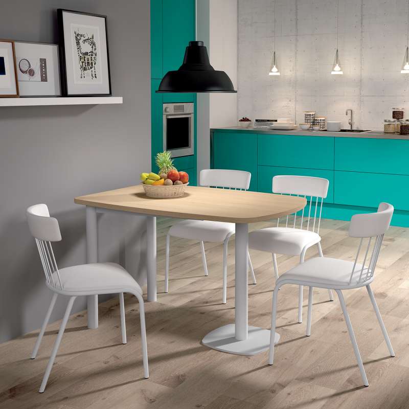 Table de cuisine demioblongue en stratifié et métal pour petit espace