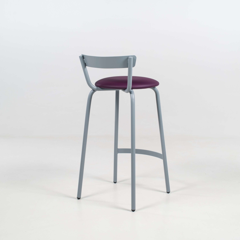 Tabouret hauteur 65 cm fabriqué en France structure en métal gris alu et assise rembourrée violette - Xoxo