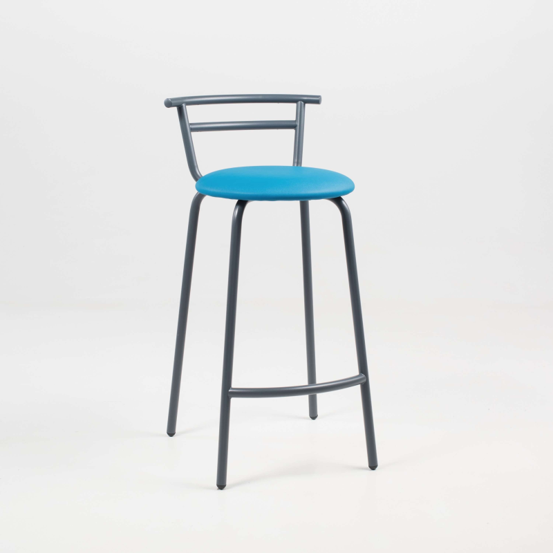 Tabouret snack fabriqué en France assise ronde rembourrée turquoise et structure métal - Xélus
