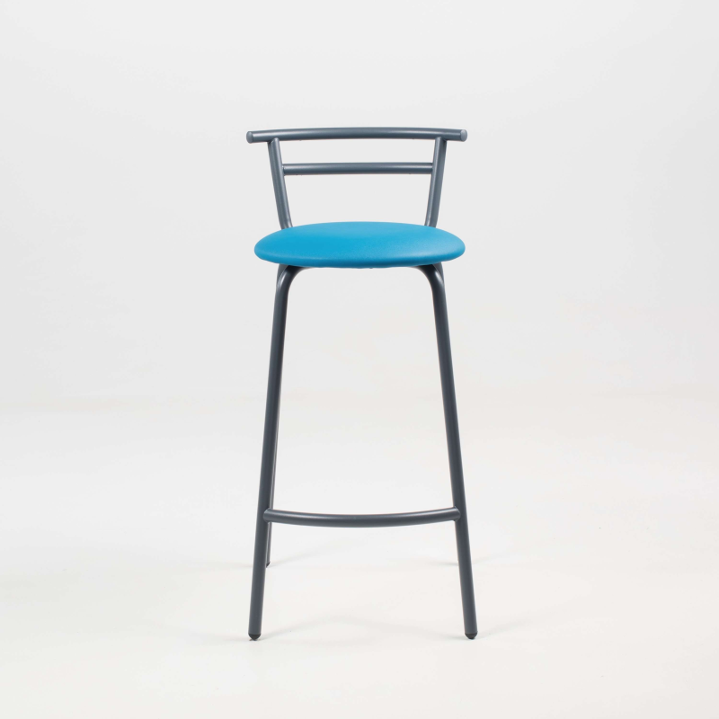 Tabouret fabriqué en France assise ronde rembourrée turquoise et structure métal - Xélus