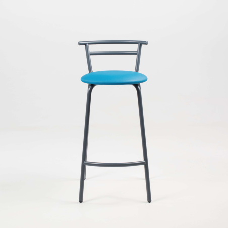 Tabouret fabriqué en France assise ronde rembourrée turquoise et structure métal - Xélus
