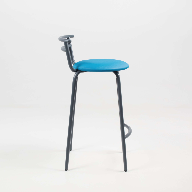Tabouret snack made in France assise ronde rembourrée turquoise et structure métal - Xélus