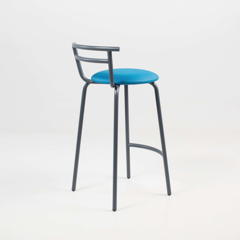Tabouret snack fabrication française assise ronde rembourrée turquoise et structure métal - Xélus