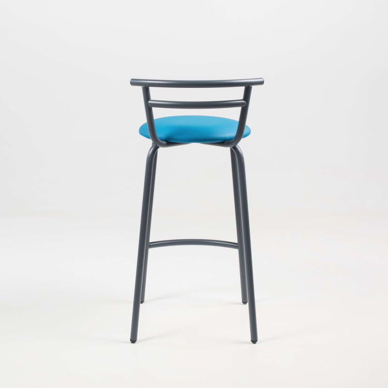 Tabouret snack fabriqué en France assise ronde rembourrée turquoise et structure métal - Xélus