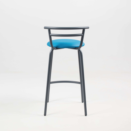 Tabouret snack fabriqué en France assise ronde rembourrée turquoise et structure métal - Xélus