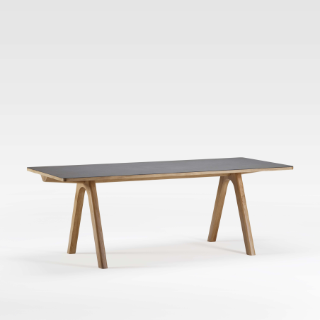 Table de designer en céramique anthracite et bois de fabrication française - Chevron