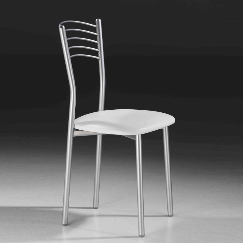 Chaise de cuisine en métal satiné avec assise rembourrée blanche - Marta