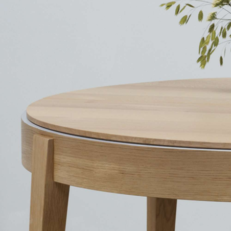 Table ronde en bois massif française avec allonges et liseré coloré - Liseré 355