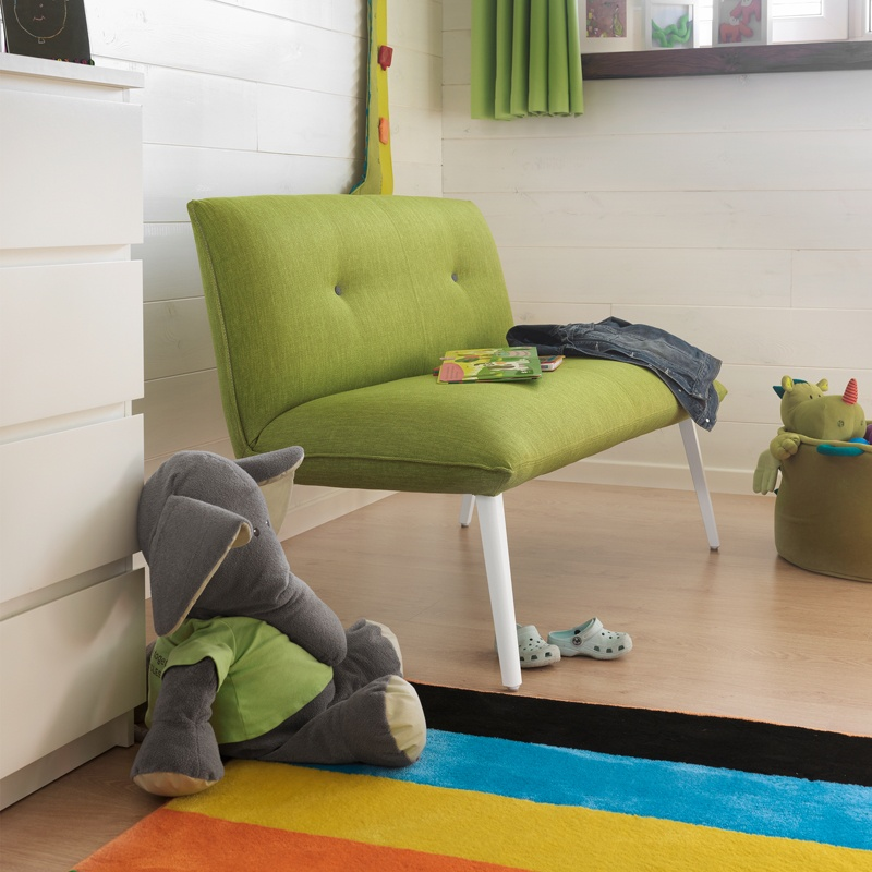 Banquette en tissu vert et pieds en bois naturel - Soda Duo Mobitec