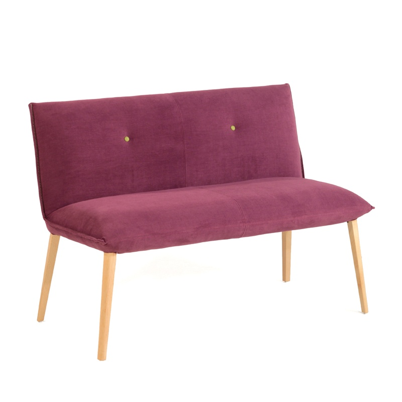 Banquette en tissu mauve et pieds en bois naturel - Soda Duo Mobitec