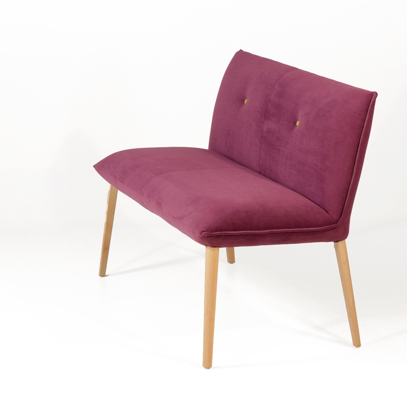 Banquette en tissu violet et pieds en bois naturel - Soda Duo Mobitec