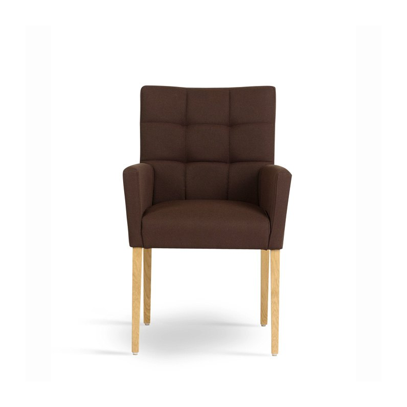 Fauteuil en tissu marron et pieds en bois marron clair - Carré Mobitec®