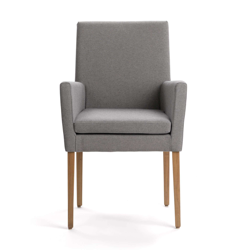 Fauteuil rembourré gris en tissu et pieds en chêne massif  - Vigo Mobitec