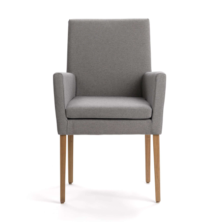 Fauteuil rembourré gris en tissu et pieds en chêne massif  - Vigo Mobitec