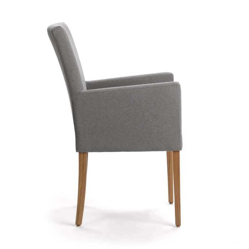 chaise avec accoudoirs confortable grise et pieds en bois - Vigo Mobitec