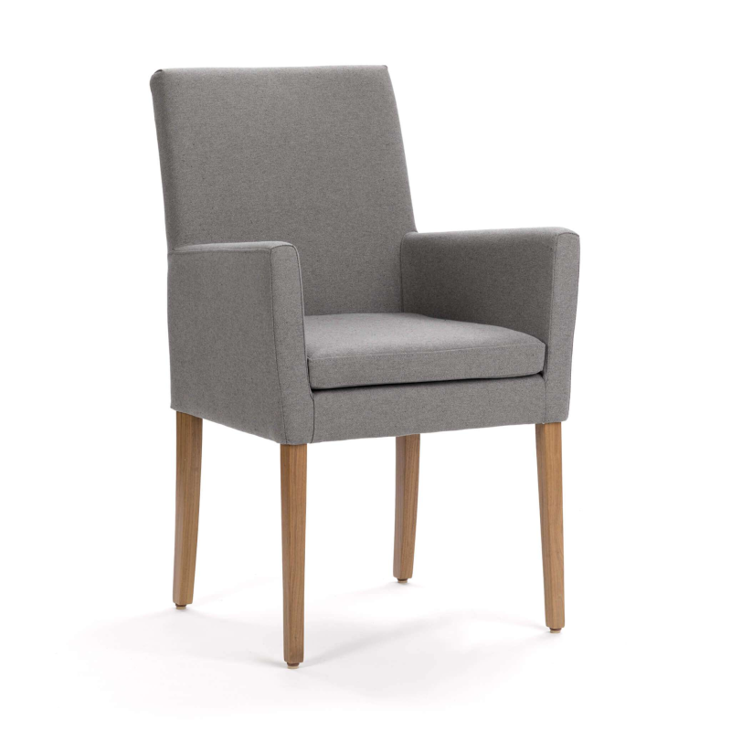 Fauteuil en tissu gris clair et pieds en bois marron clair - Vigo Mobitec