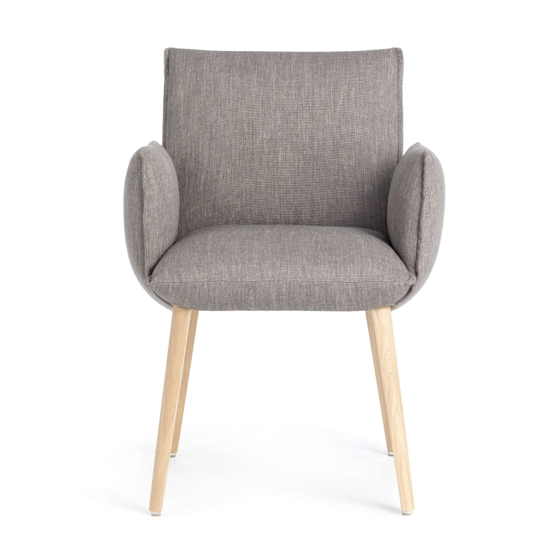 Fauteuil cocooning en tissu gris avec pieds en bois marron clair - Soft Mobitec®
