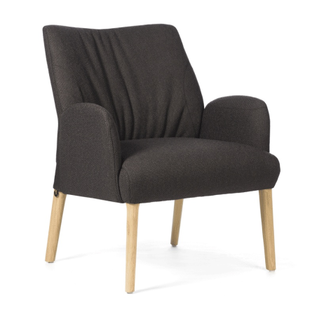 Fauteuil confortable revêtement en tissu marron et pieds chêne massif - Enora Mobitec®