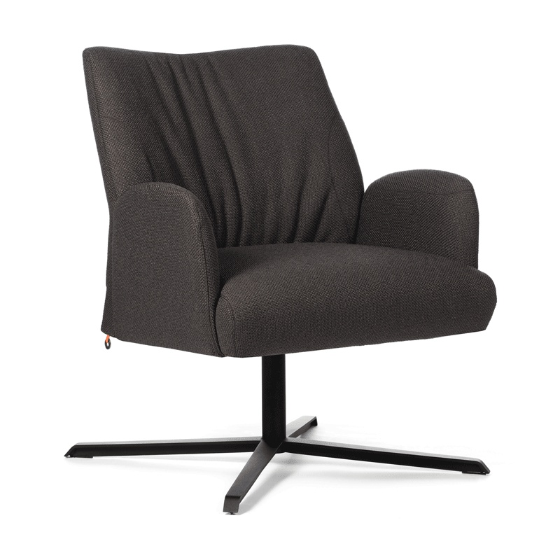 Fauteuil confortable pivotant en tissu marron et pieds métallique en croix - Enora Mobitec®
