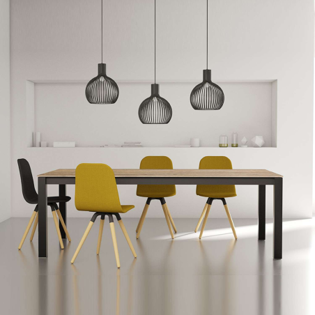 Table de salle à manger contemporaine extensible en stratifié hêtre naturel et pieds en métal anthracite - Kyoto