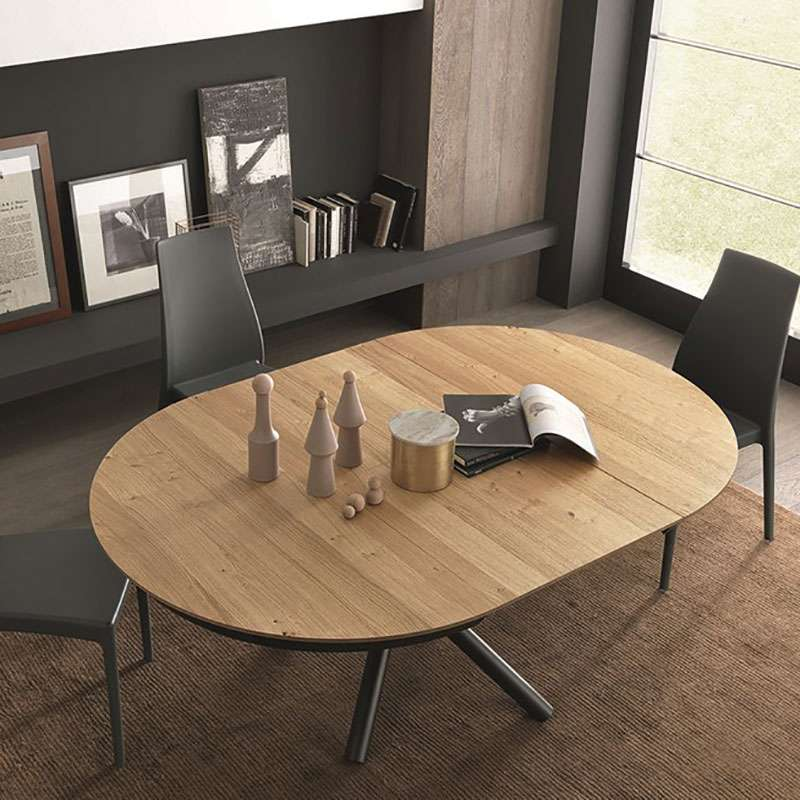 Table scandinave ronde en bois avec piétement central en métal noir - Fahrenheit
