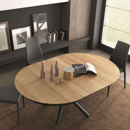 Table scandinave ronde en bois avec piétement central en métal noir - Fahrenheit