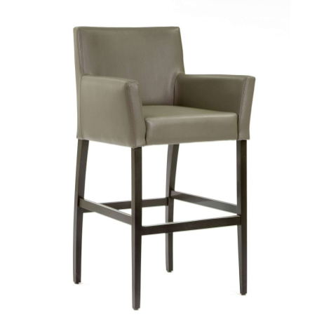 Tabouret fauteuil en synthétique gris et piétement en bois - BarMatiz