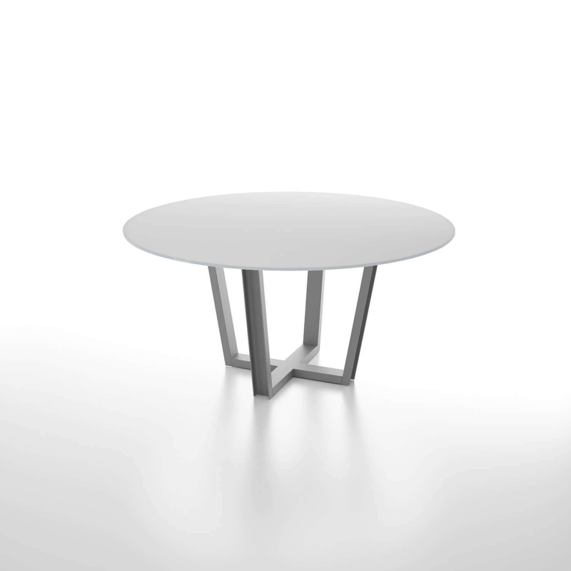Table design ronde en verre blanc avec pieds en métal - Viktor