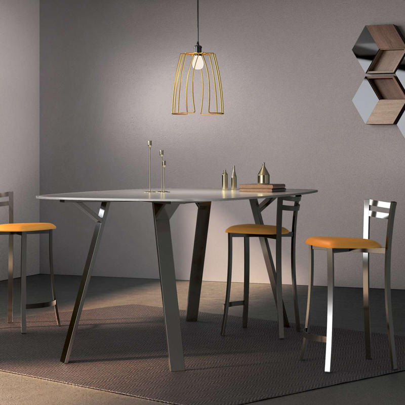 Tabouret snack avec dossier bas en synthétique et métal chromé made in France - Urane