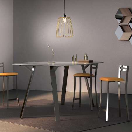 Tabouret snack avec dossier bas en synthétique et métal chromé made in France - Urane